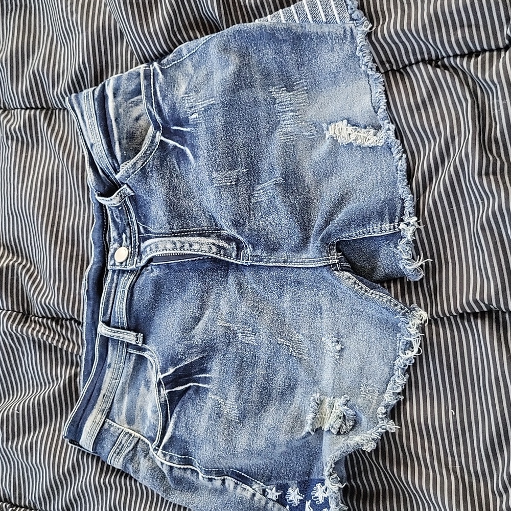 Casual Blue Distressed Jean Shorts